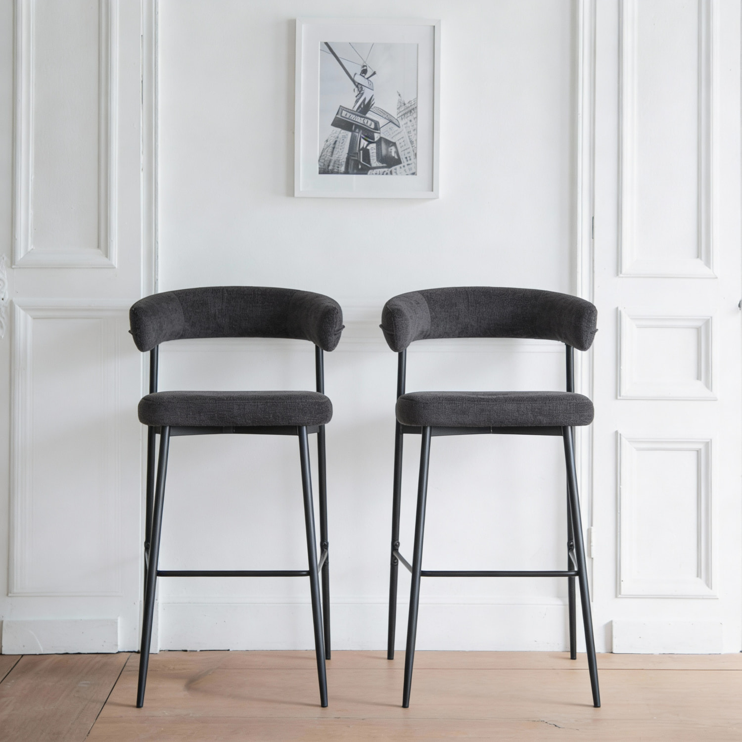 Lot de 2 tabourets de bar en tissu gris THEA
