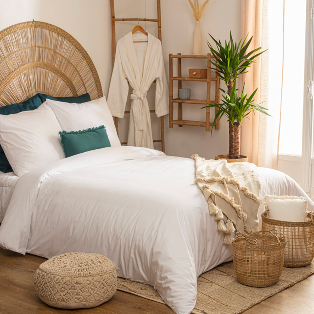 Parure de lit "Landiha" percale blanc 260x240cm