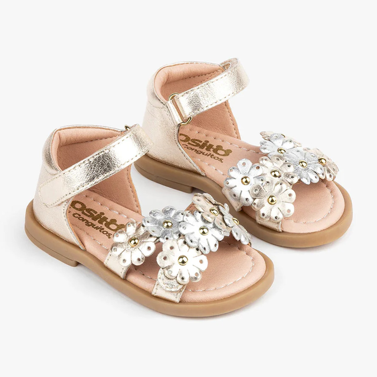 Sandalias De Bebé Estampado Margaritas En Oro