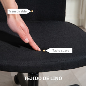 Silla de Escritorio sin Brazos Silla de Oficina Giratoria Tapizado en Lino Sintético con Altura Ajustable para Estudio Dormitorio Tocador Carga 120 kg Negro