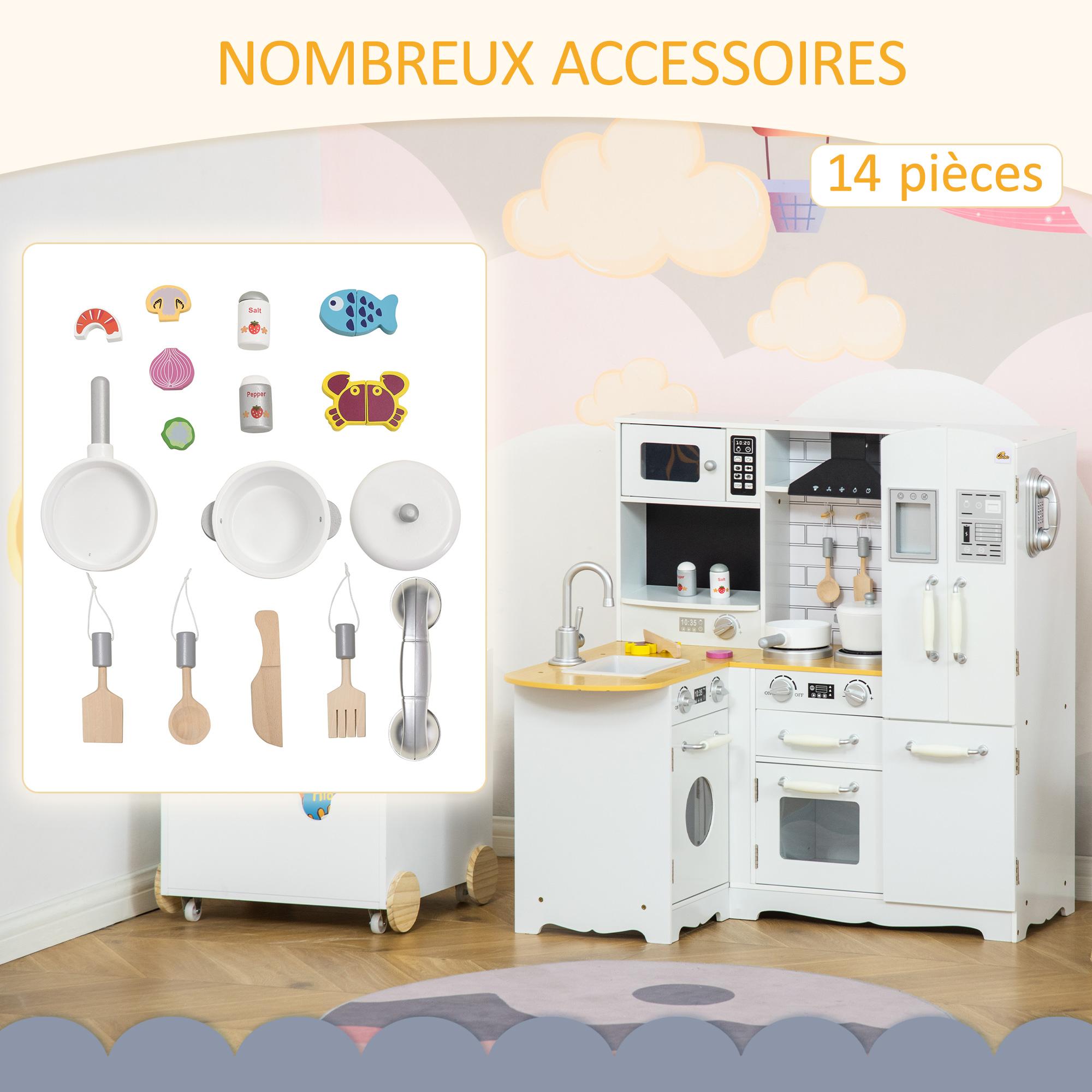 Cuisine pour enfant jeu d'imitation nombreux accessoires rangements évier réfrigérateur téléphone blanc