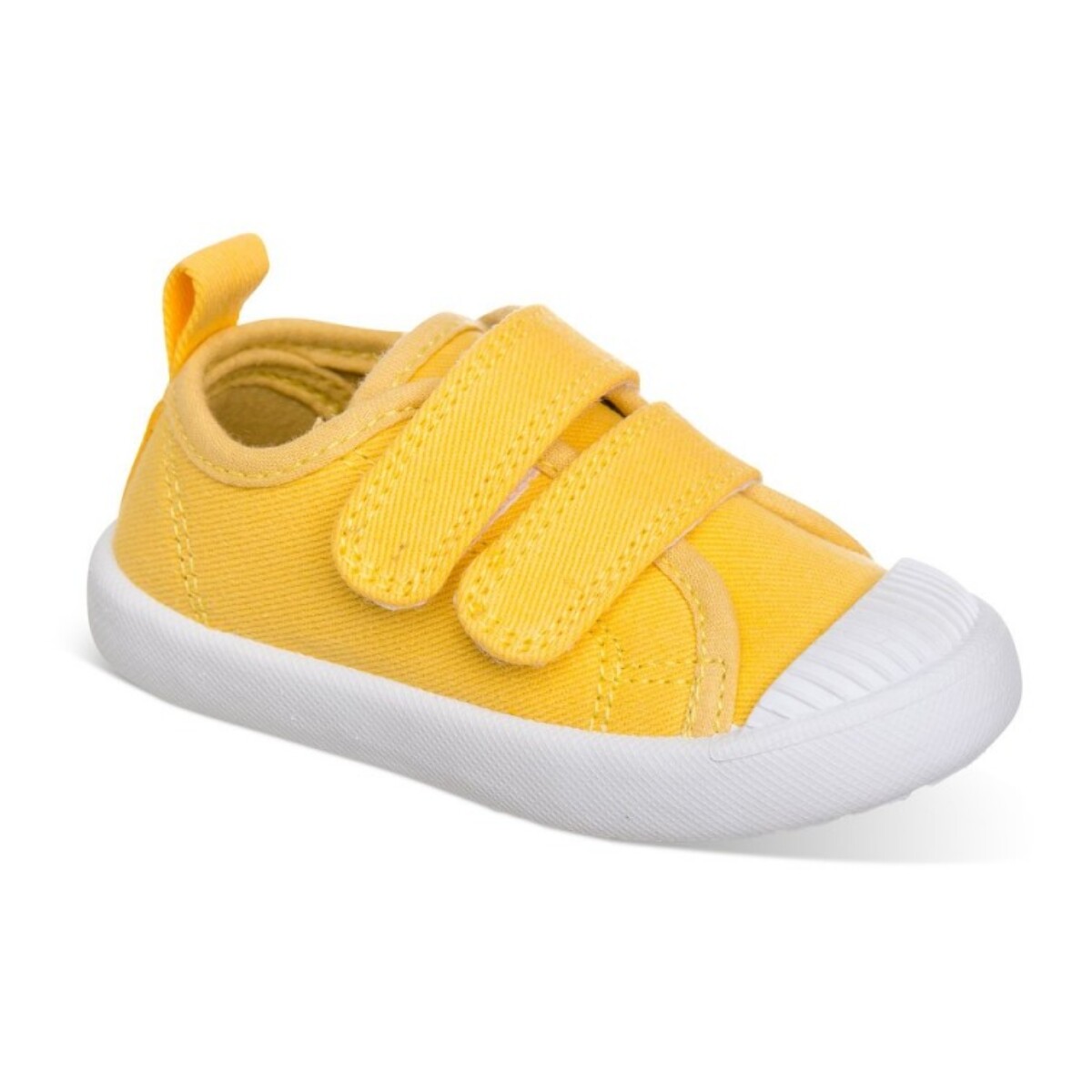 Lona color amarillo, fácil de combinar, con dos Velcros, puntera de goma y gran flexibilidad