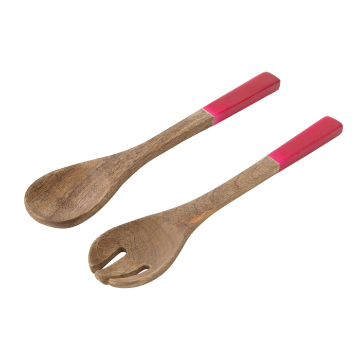 J-Line couvert à salade - bois - rose/naturel - set de 2