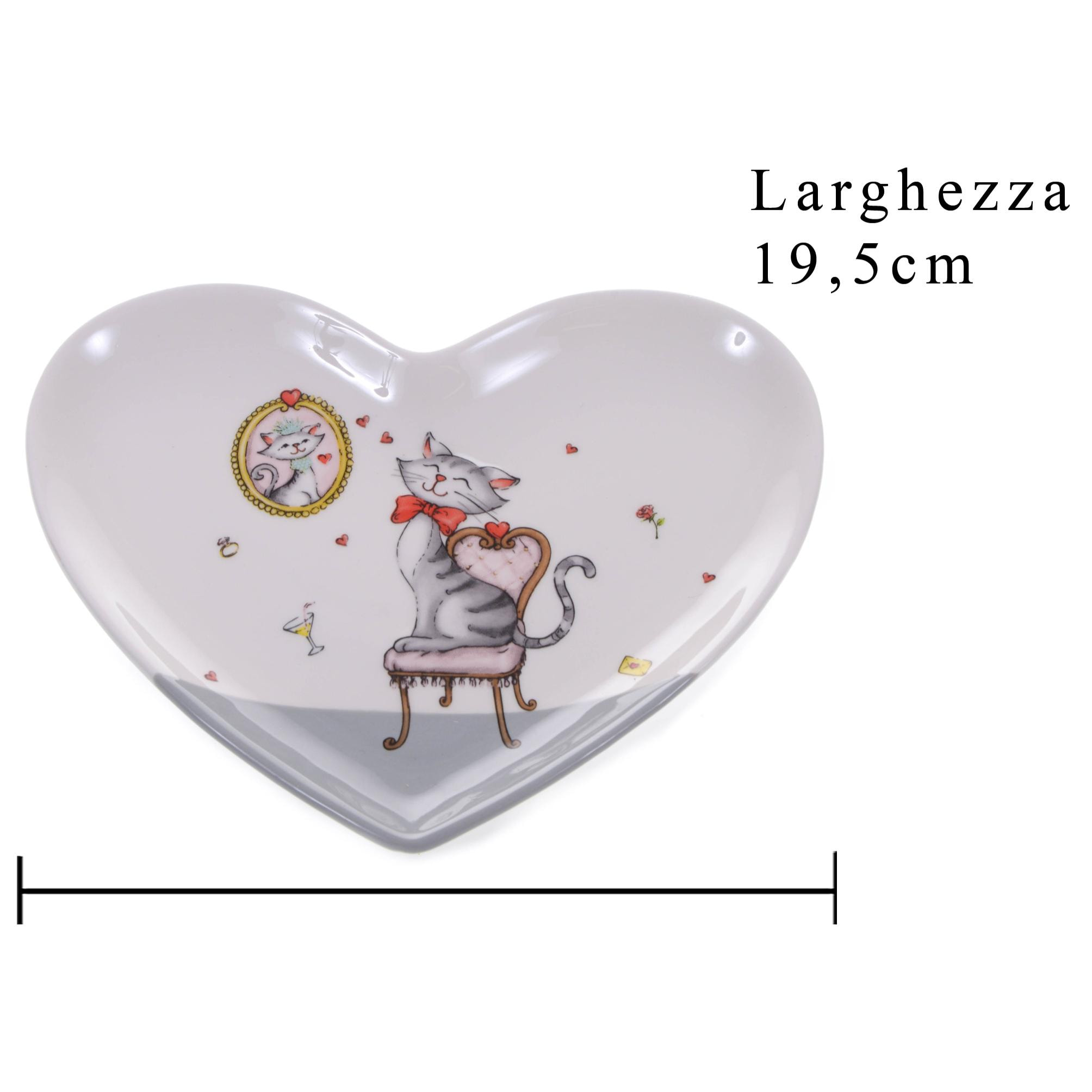 Piatto A Forma Di Cuore Con Decoro. Larghezza 19,5Cm - Pezzi 4 - 19,5X1,6X16,2cm - Colore: Bianco - Bianchi Dino - Cuori, S.Valentino, F. Mamma