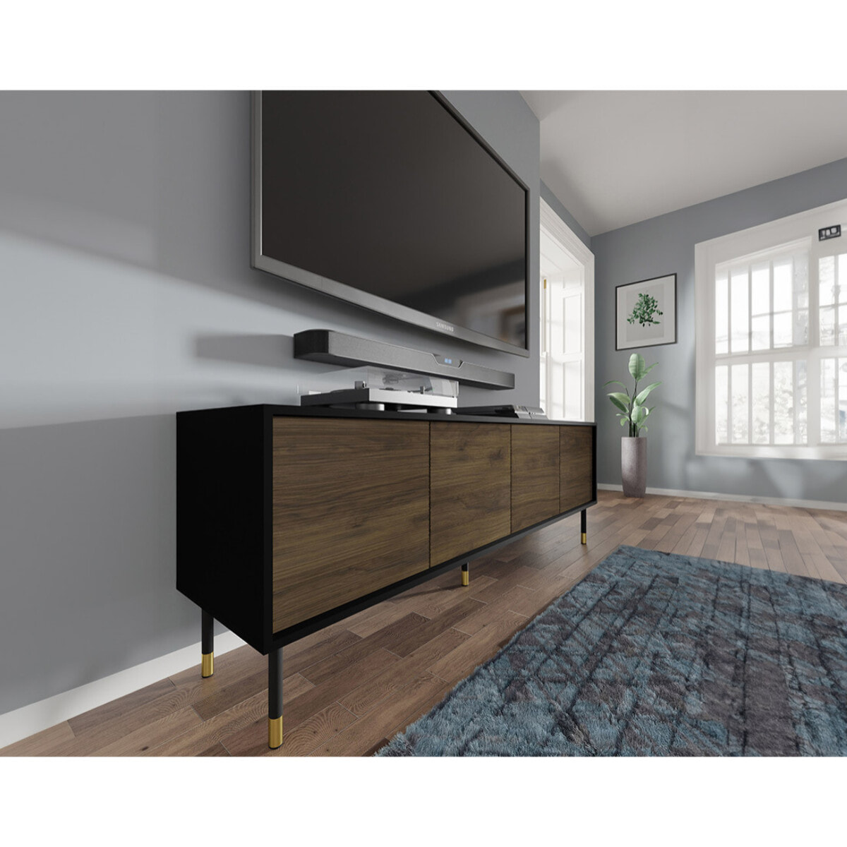 Novara - meuble tv - 4 portes - 180 cm - Noir / Bois
