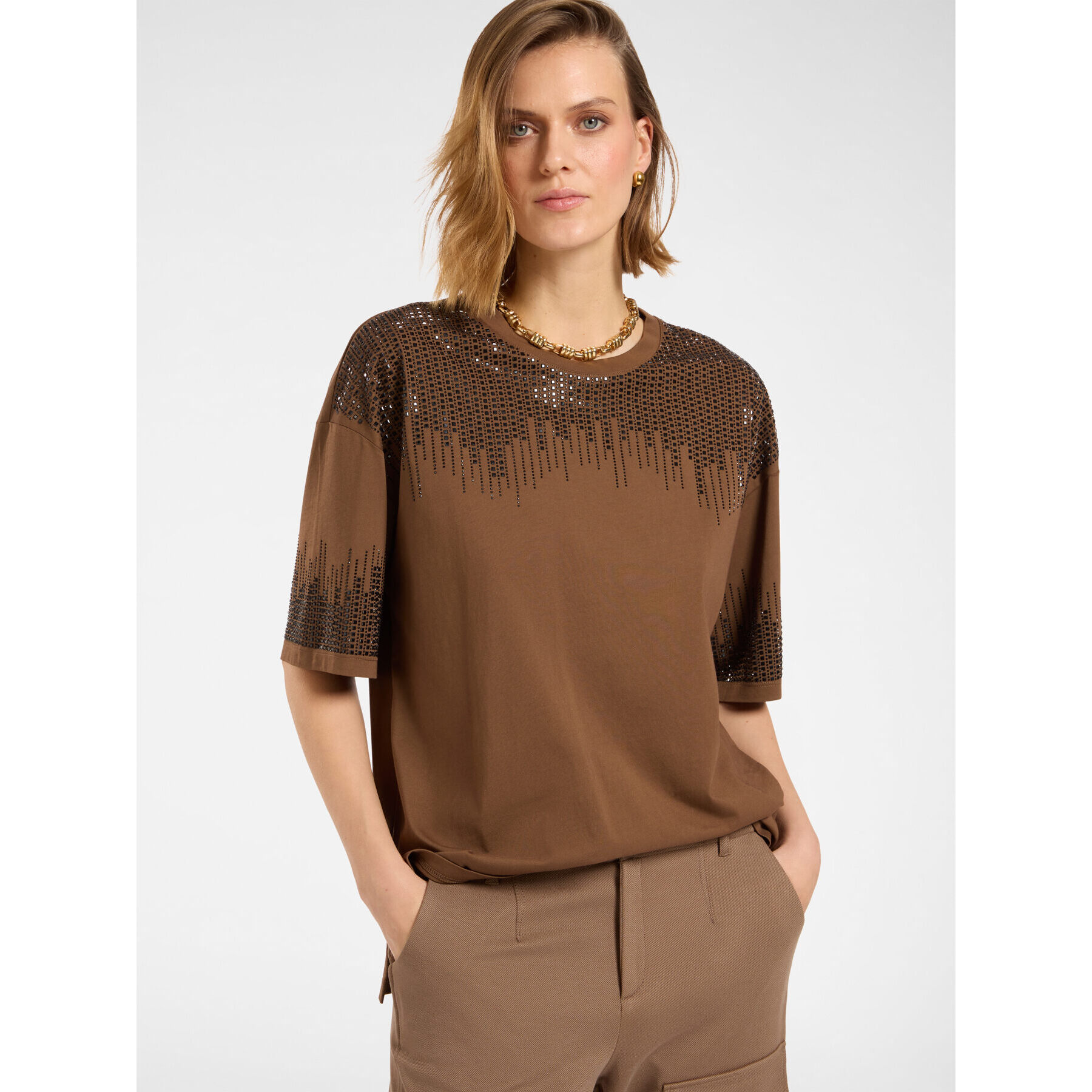 Elena Mirò - T-shirt ricamata - Marrone