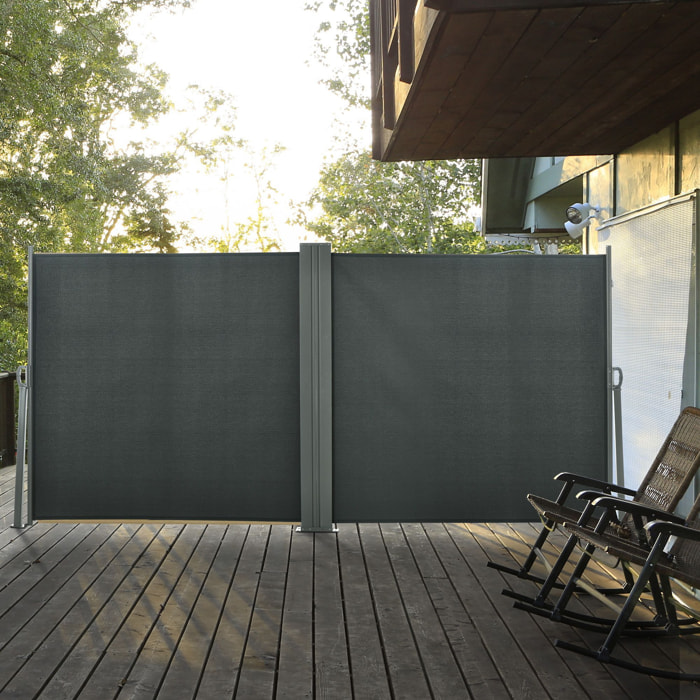 Double store latéral brise-vue paravent rétractable dim. 6L x 1,60H m polyester anti-UV haute densité gris