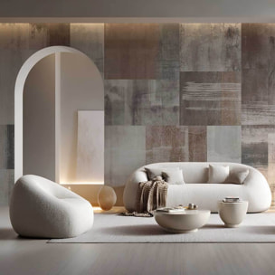 Papier peint abstrait effet matières patchwork beige Intissé