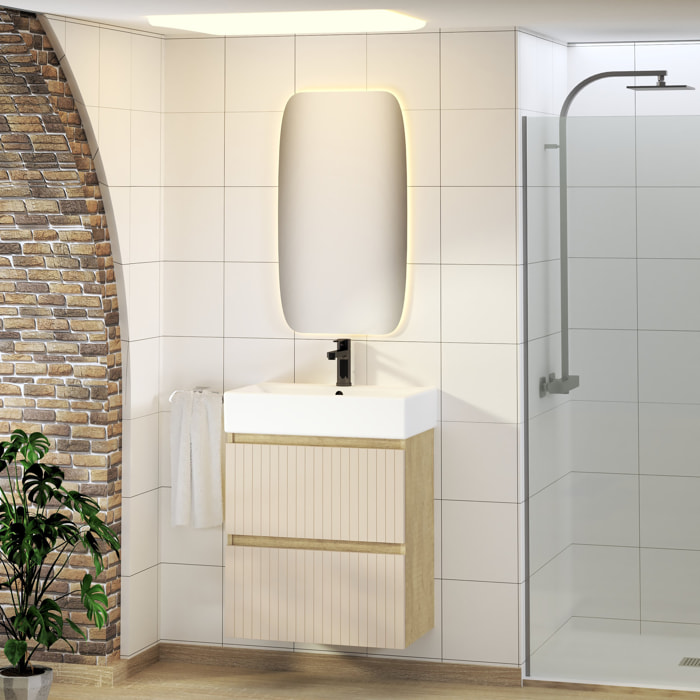 CONJUNTO DE BAÑO ZEL | MUEBLE SUSPENDIDO | 60 CM GLACIAR | DOS CAJONES | LAVABO ENCASTRADO | NO INCLUYE ESPEJO | MUEBLE MONTADO| ALDAY