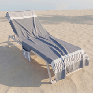 Telo mare lettino con tasche ed elastici in cotone e poliestere, telo spiaggia ultra assorbente con fissaggio stabile, morbido e pratico, ideale per lettini mare piscina e spa, dimensioni generose, lavabile e resistente per uso estivo