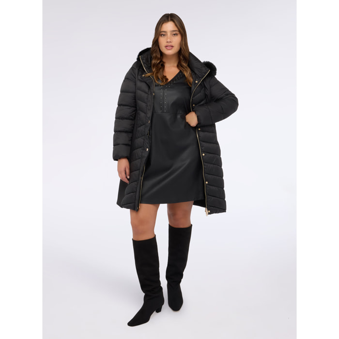Fiorella Rubino - Plumífero largo con capucha y acolchado - Negro