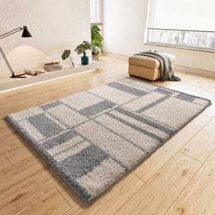 HELIA Alfombra shaggy geométrica en tonos beige y gris, varias medidas disponibles