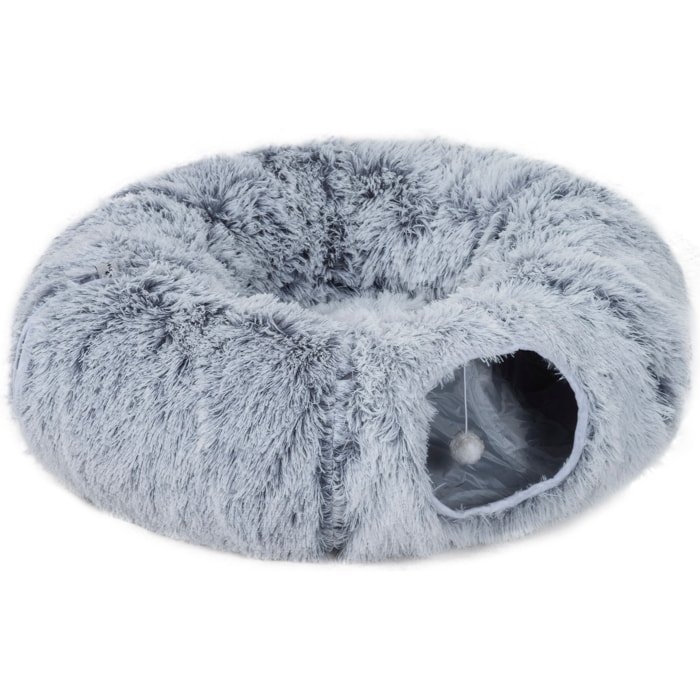 Panier tunnel chat 2 en 1 coussin amovible lavable jeu boule intégrés