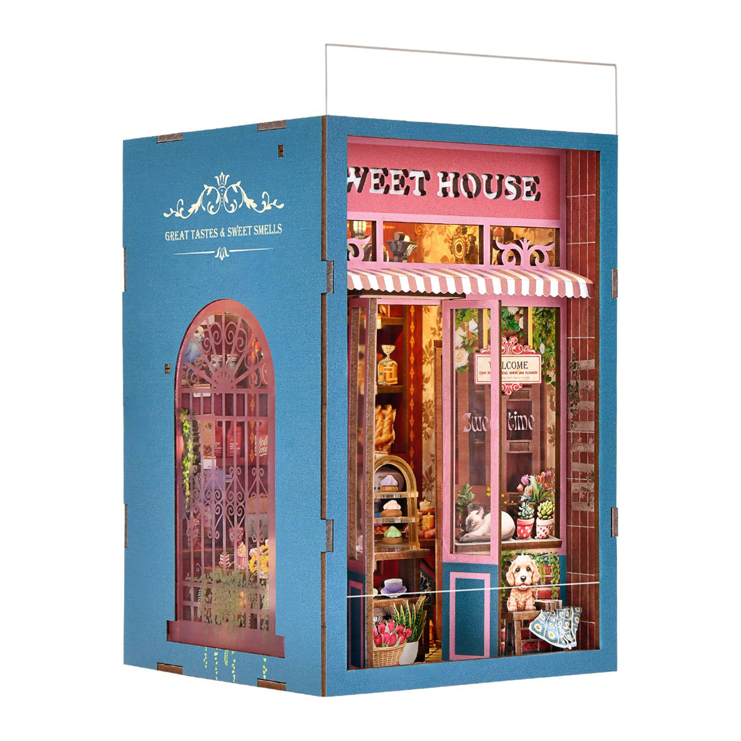 Recogida de dulces. Book Nook de madera, diseño 3D realista con gran detalle, luces led y 162 piezas.
