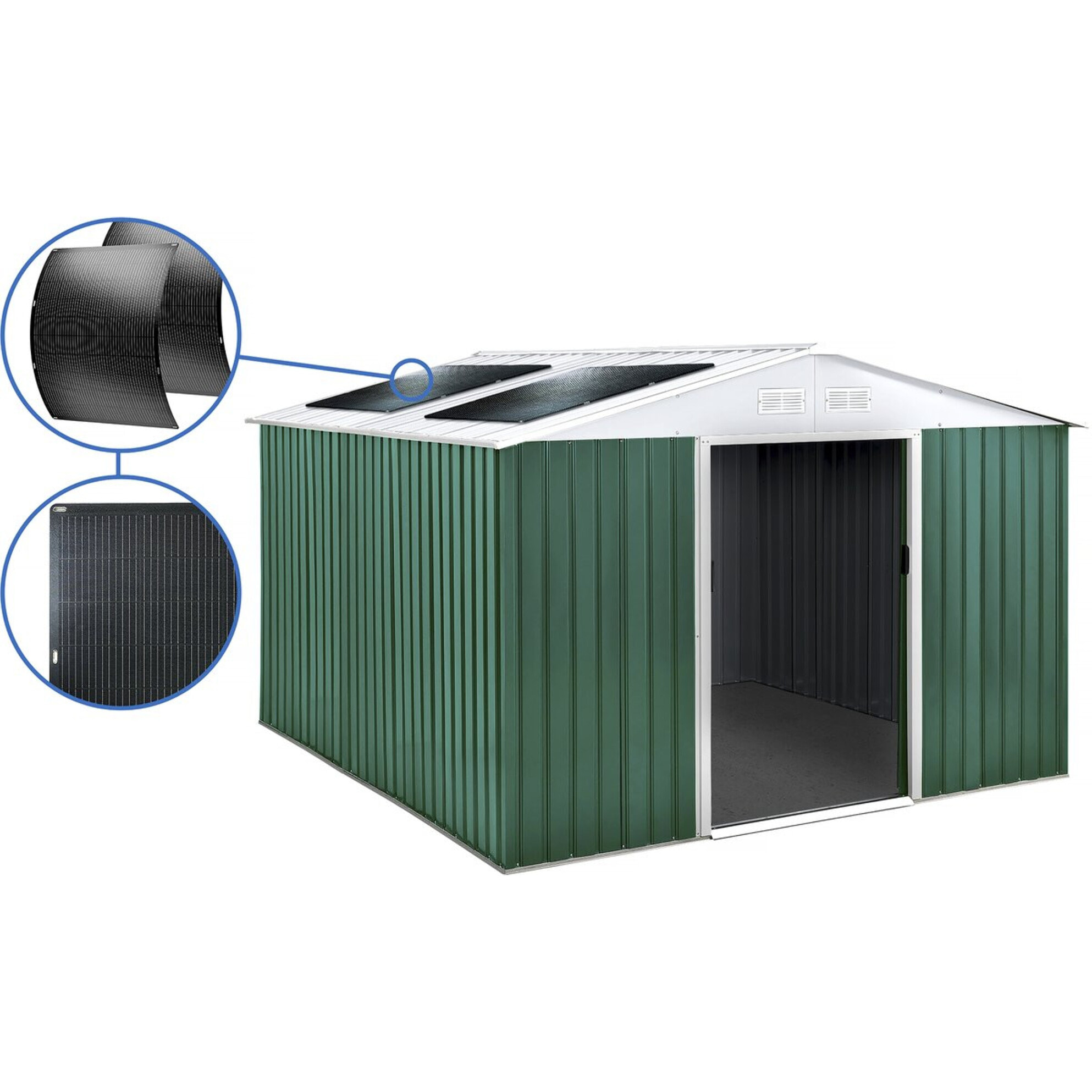 Abri de jardin métal - "Rosas " - 10,85 m² avec panneaux solaires - Vert
