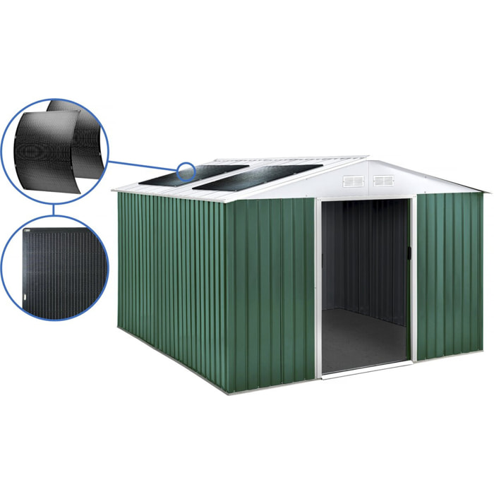 Abri de jardin métal - "Rosas " - 10,85 m² avec panneaux solaires - Vert