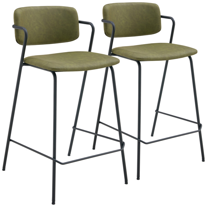 Lot de 2 tabourets de bar en simili vert LÉON