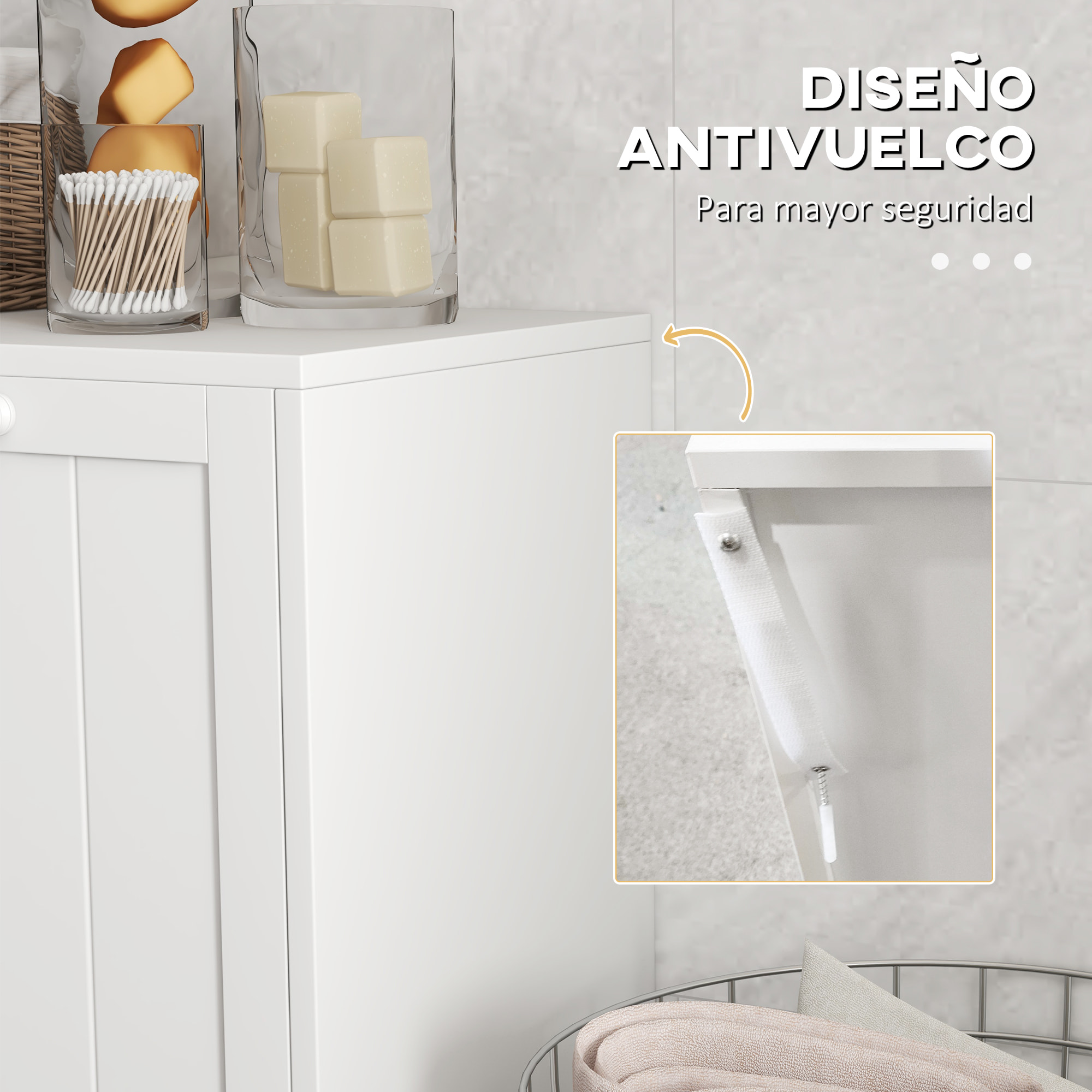 Armario de Baño con Cestos Ropa Sucia, Mueble Ropa Sucia con 2 Compartimentos, Ideal para Lavandería, Blanco, 66x33x68 cm