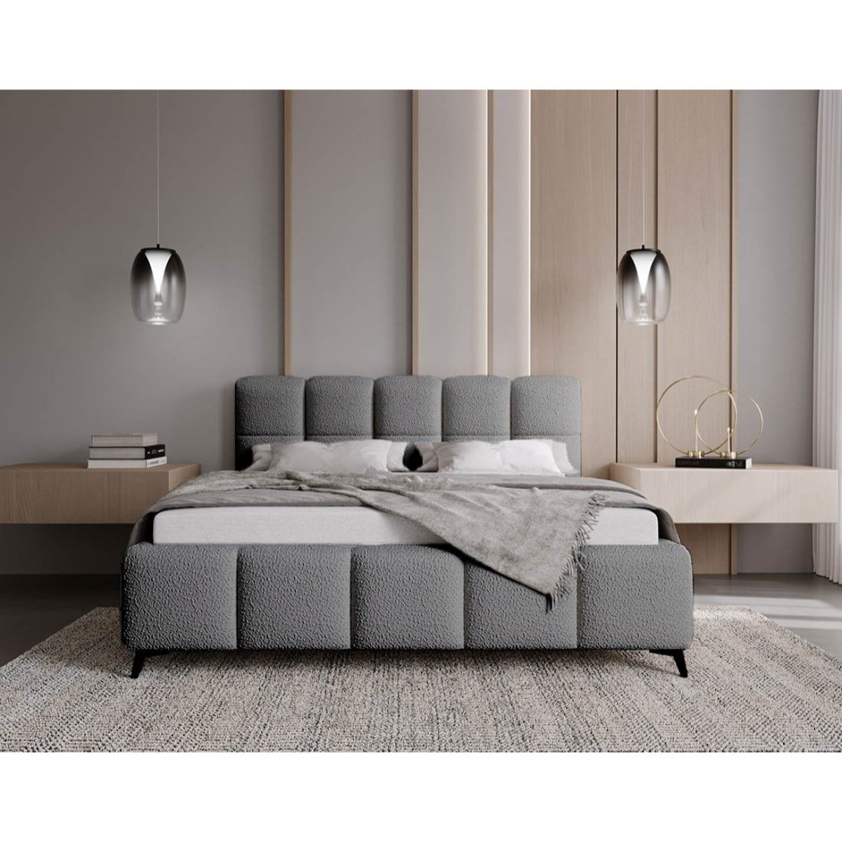 Paulito - lit coffre - 140x200 cm - sommier inclus - en tissu bouclette - Gris