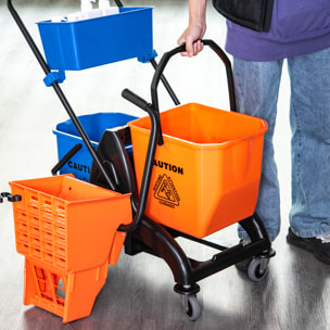 Chariot de lavage chariot de nettoyage professionnel presse à mâchoire 2 seaux + rangement orange bleu