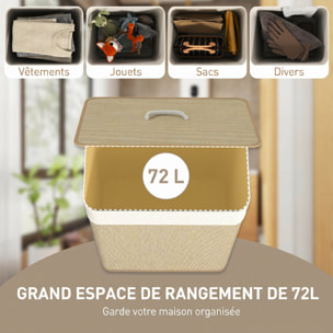 Panier à linge rectangulaire bambou 72L déhoussable lavable beige