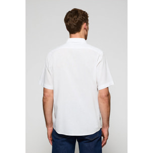 Camicia bianca a maniche corte in lino-cotone con ricamo Rigby Go
