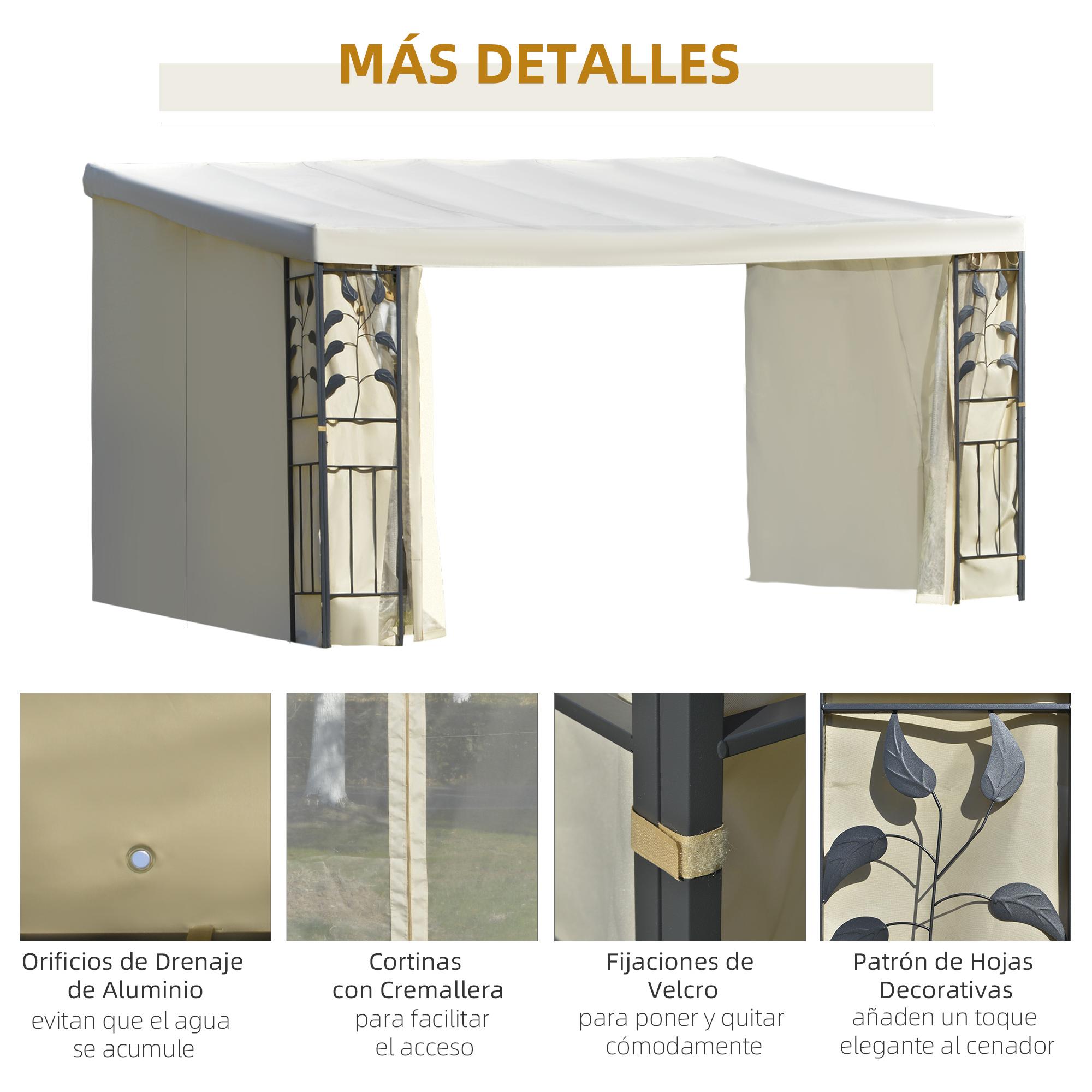 Cenador con Montaje en Pared Cortinas Laterales Malla con Cremallera 4x3x2,6m