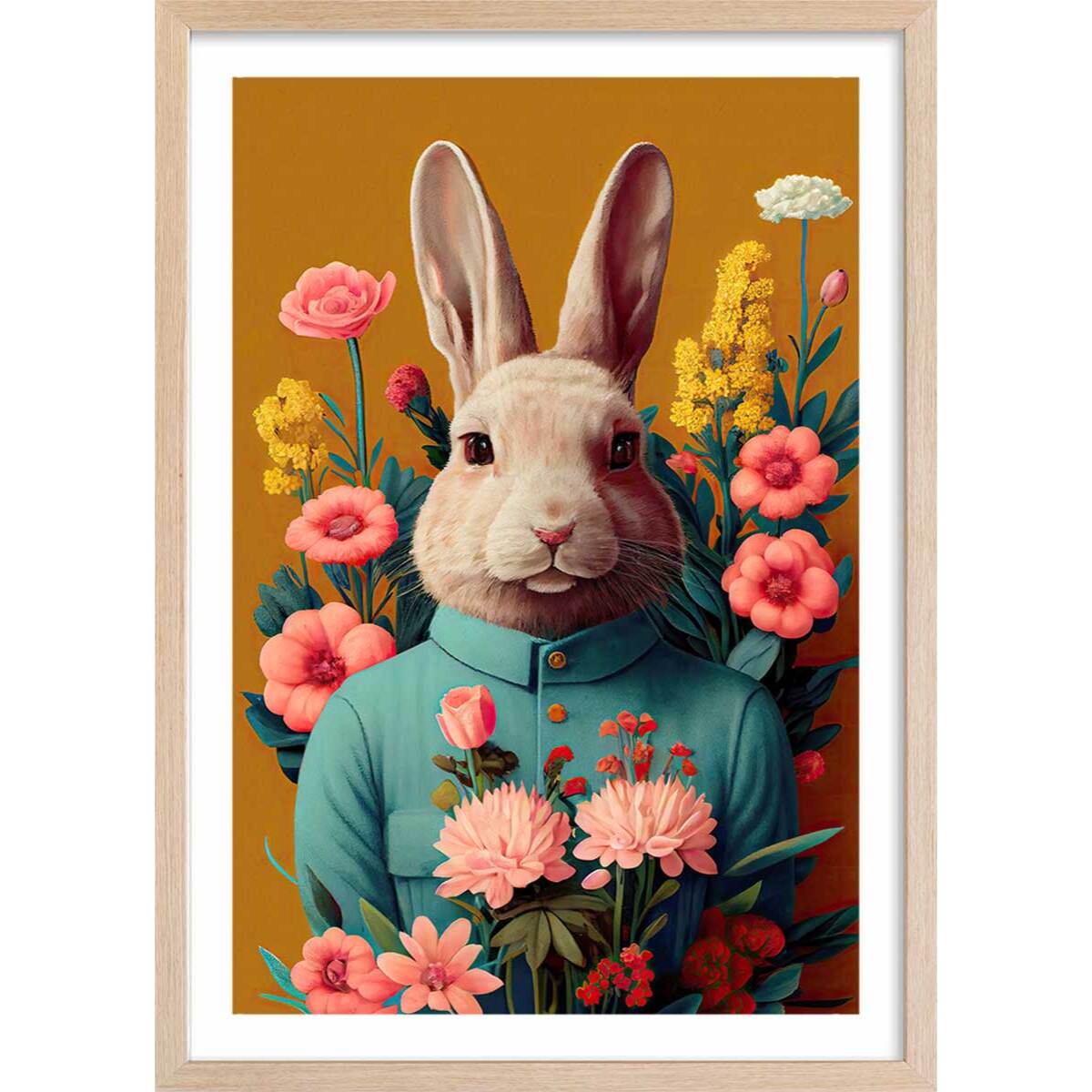 Affiche enfant m. lapin de pâques  Affiche + cadre en bois - Chêne