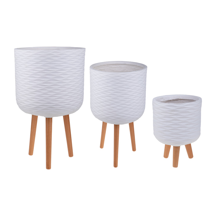 Set Da 3 Cachepot Con Gambe Faggio 37/23 Cm - Pezzi 1 - 42X41X42cm - Colore: Bianco - Bianchi Dino - Decori Casa E Complementi