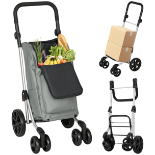 Carrito de Compra Plegable de 46 L de Aluminio con Bolsa Térmica, Carro de la Compra 3 en 1 con 6 Ruedas y Asa Ajustable, para Supermercado, Gris