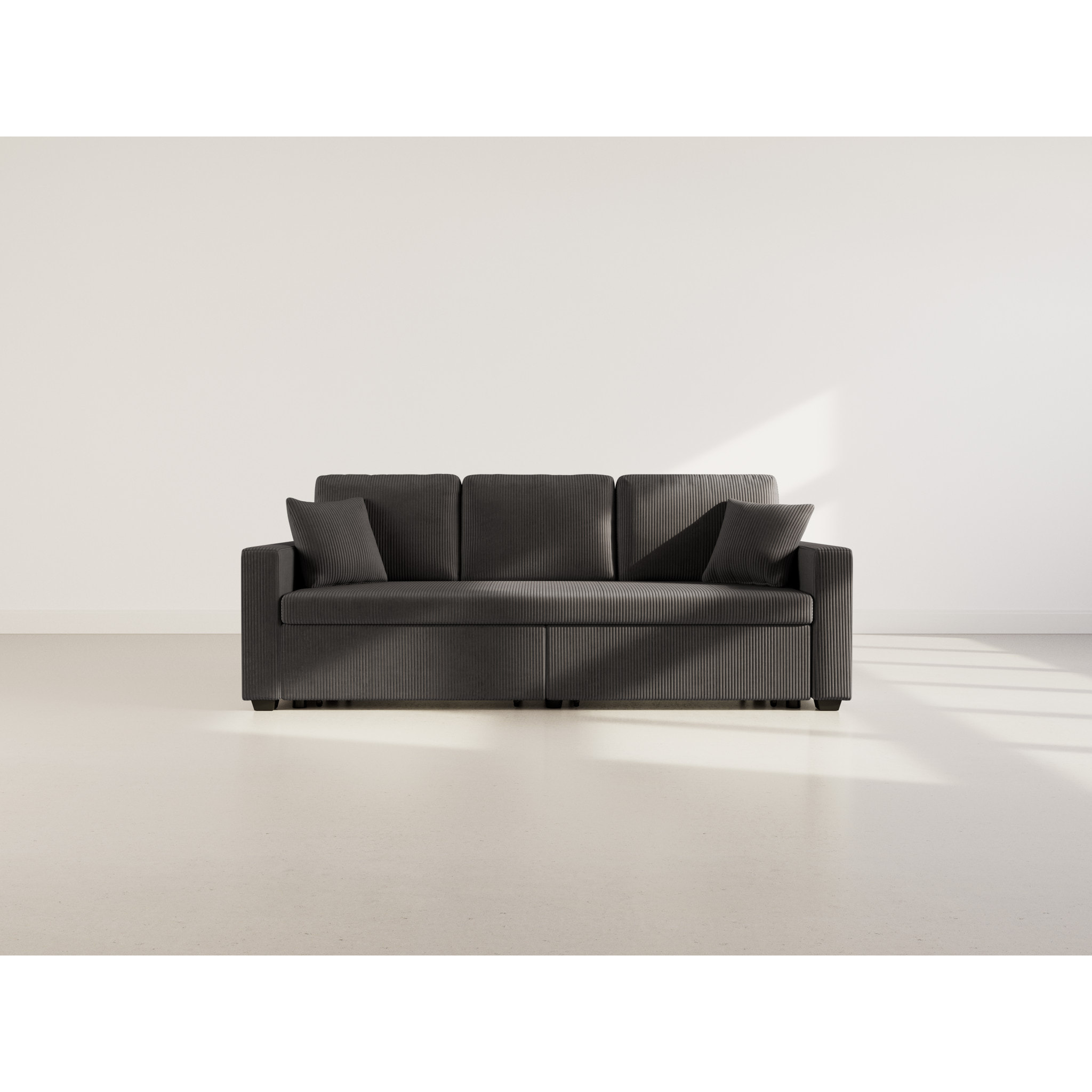Cyrus - Canapé droit 3 places convertible en velours côtelé - Gris foncé