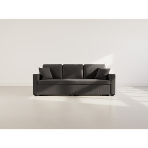 Cyrus - Canapé droit 3 places convertible en velours côtelé - Gris foncé