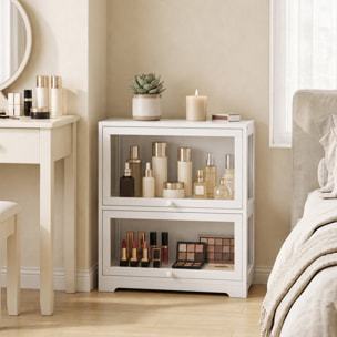 Vitrina Expositora para Colecciones de 2 Niveles, Vitrina con Puertas Abatibles de Acrílico, Anti-vuelco, Armario Auxiliar para Perfumes, Figuras de Decoración, 59,5x30x73 cm, Blanco