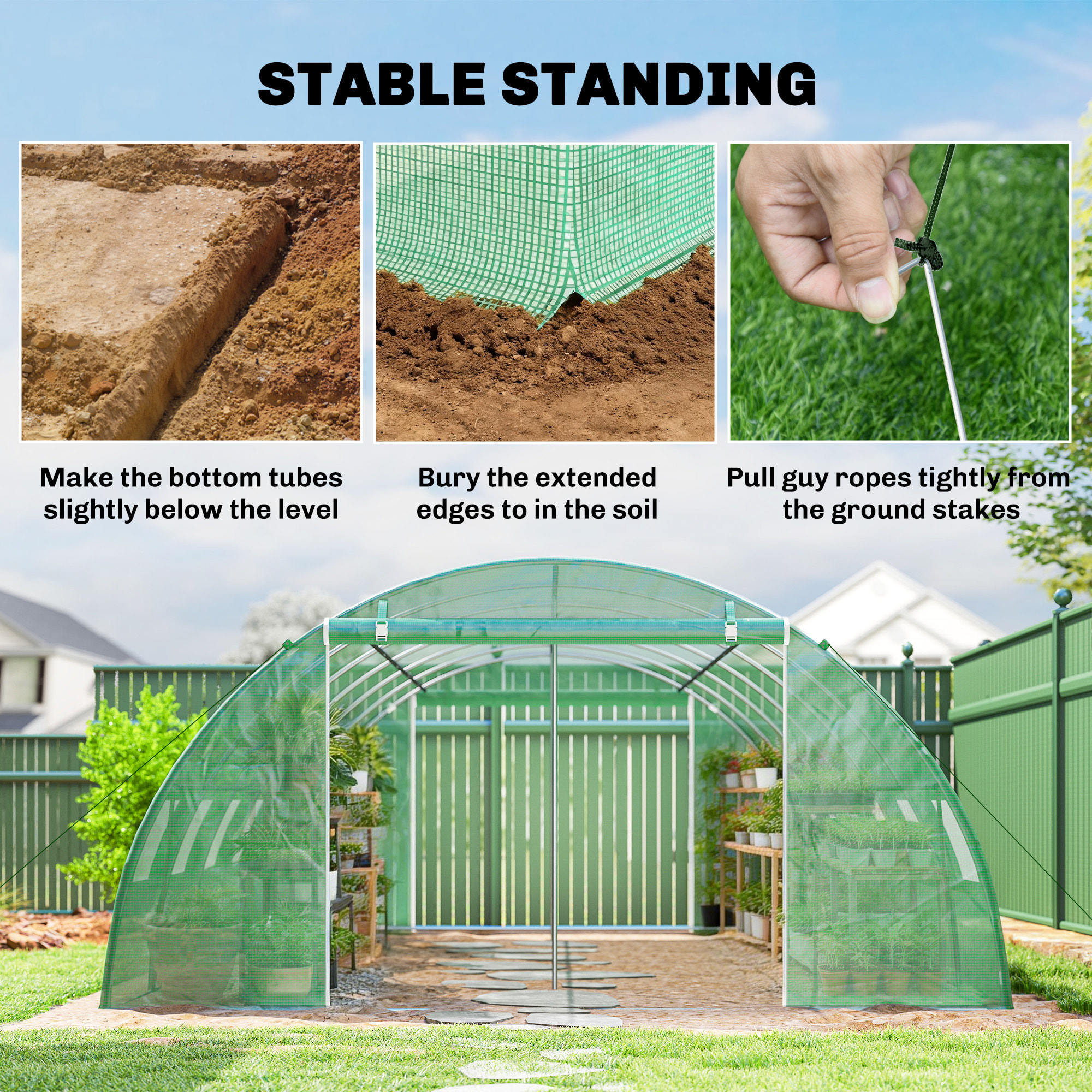 Serre tunnel de jardin acier galvanisé Ø25mm bâche PE vert