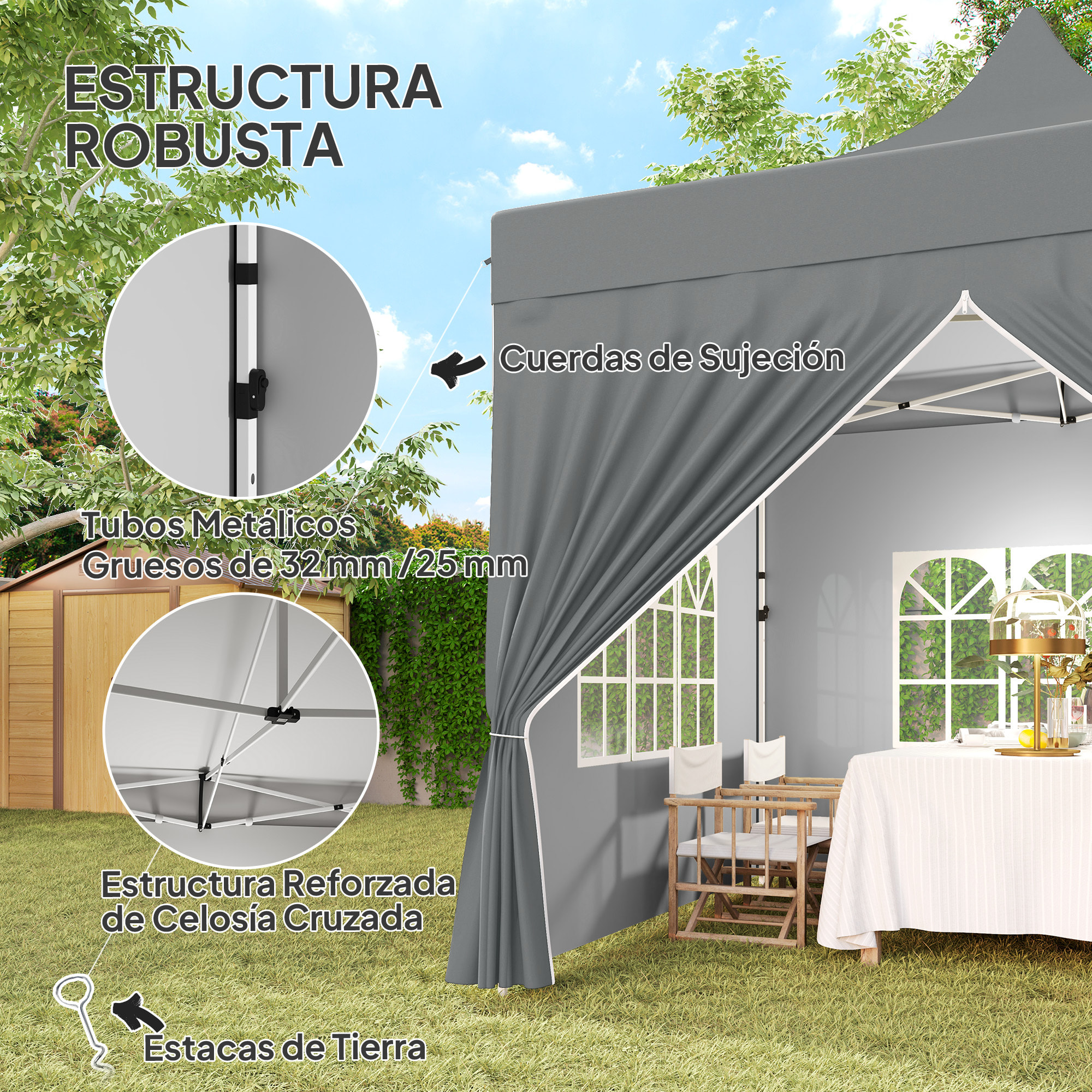 Carpa Plegable Pop-up Gazebo 3x3 m Cenador Plegable con 4 Paredes Laterales Anti-UV Altura Ajustable Marco Metálico Robusta y Bolsa de Transporte para Camping Fiestas Gris