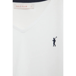 Camiseta blanca de manga larga y cuello pico con bordado Rigby Go