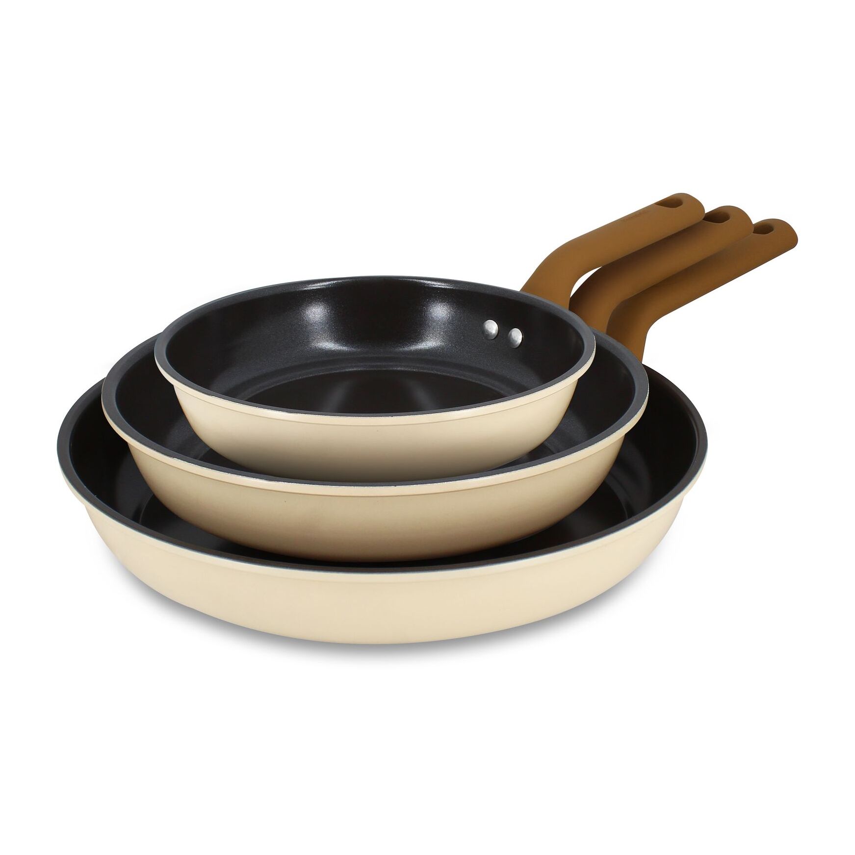 Set de 3 poêles avec revêtement céramique en acier carbone beige  PRATICOOK