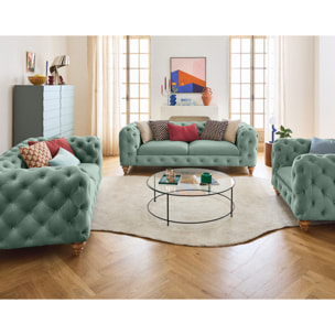 Walter - canapé 2 places chesterfield en velours - pieds bois - Bleu