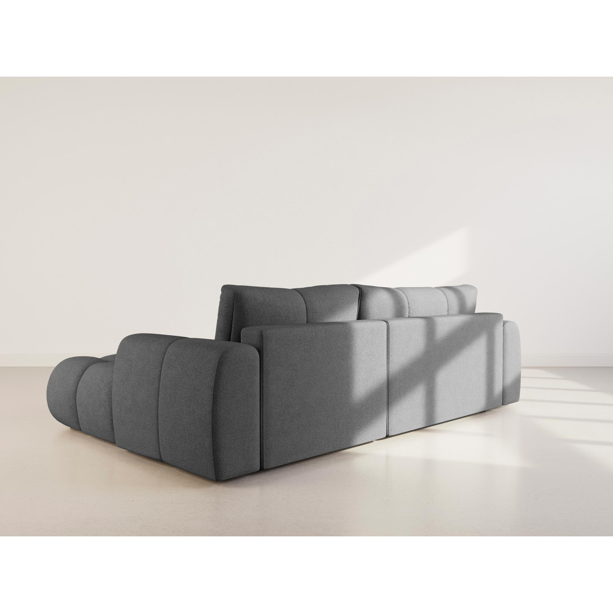 Yulin - Canapé d'angle droit 4 places convertible avec coffre en tissu bouclette - Gris