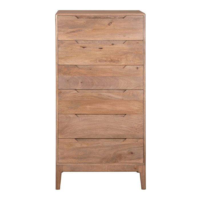 Cassettiera mango con 6 cassetti e maniglie a scomparsa