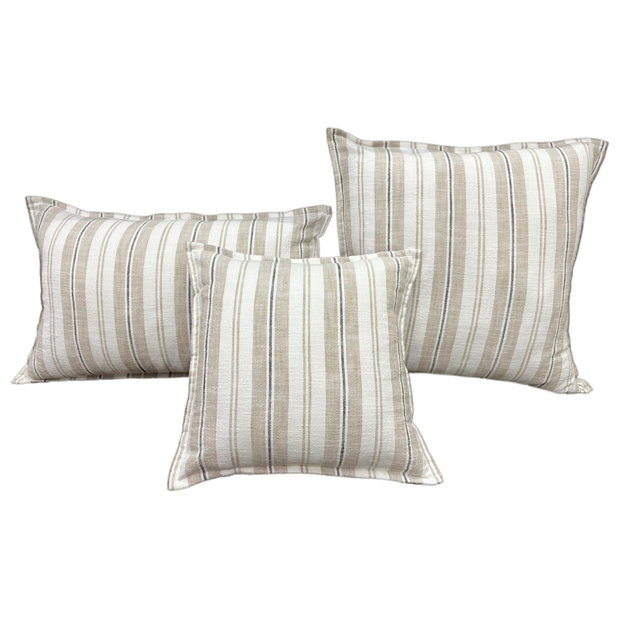 Housse de coussin  recto-verso 100% coton rayures tapissier LOURMARIN - Beige