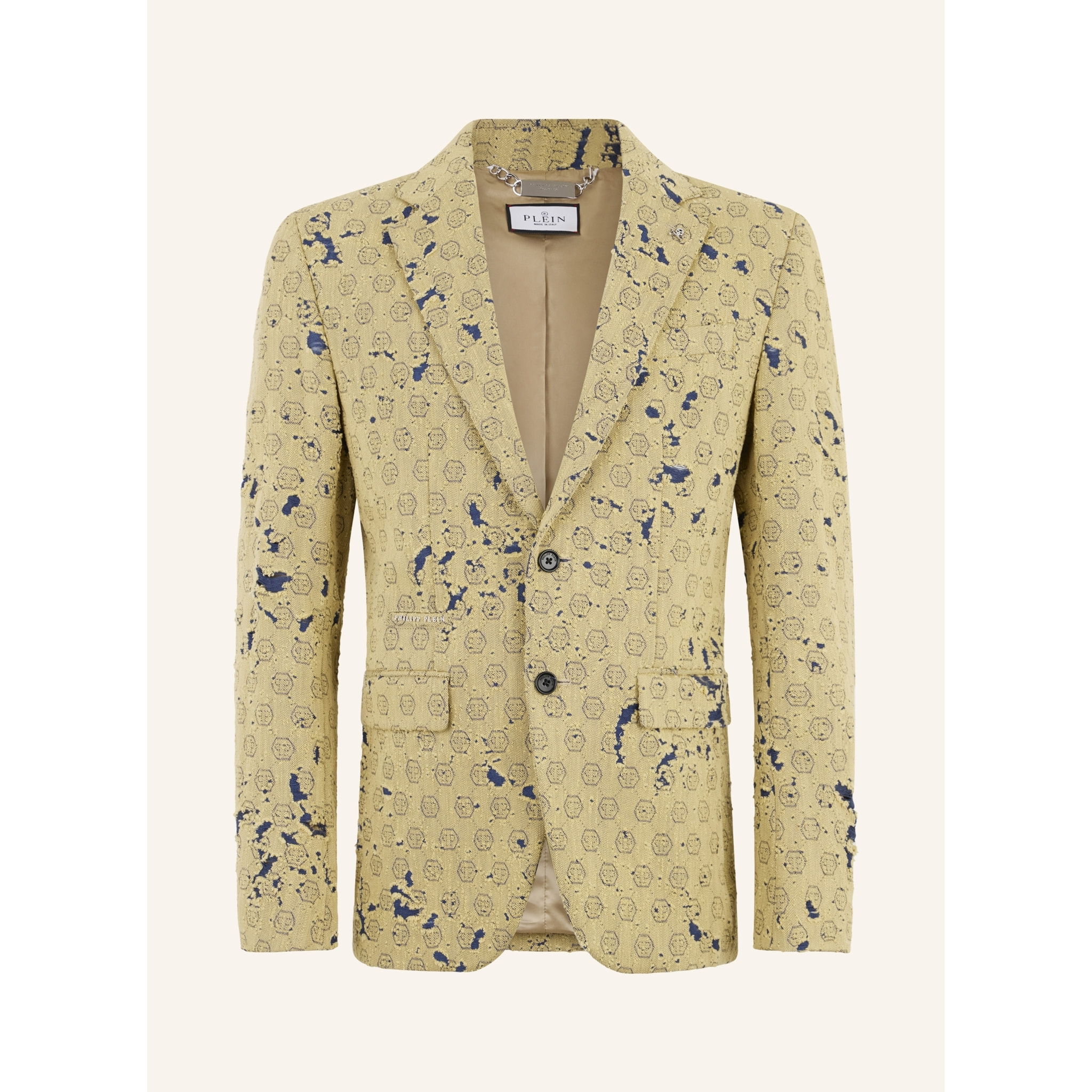 PHILIPP PLEIN Destroyed Denim Jacquard Blazer Monogram