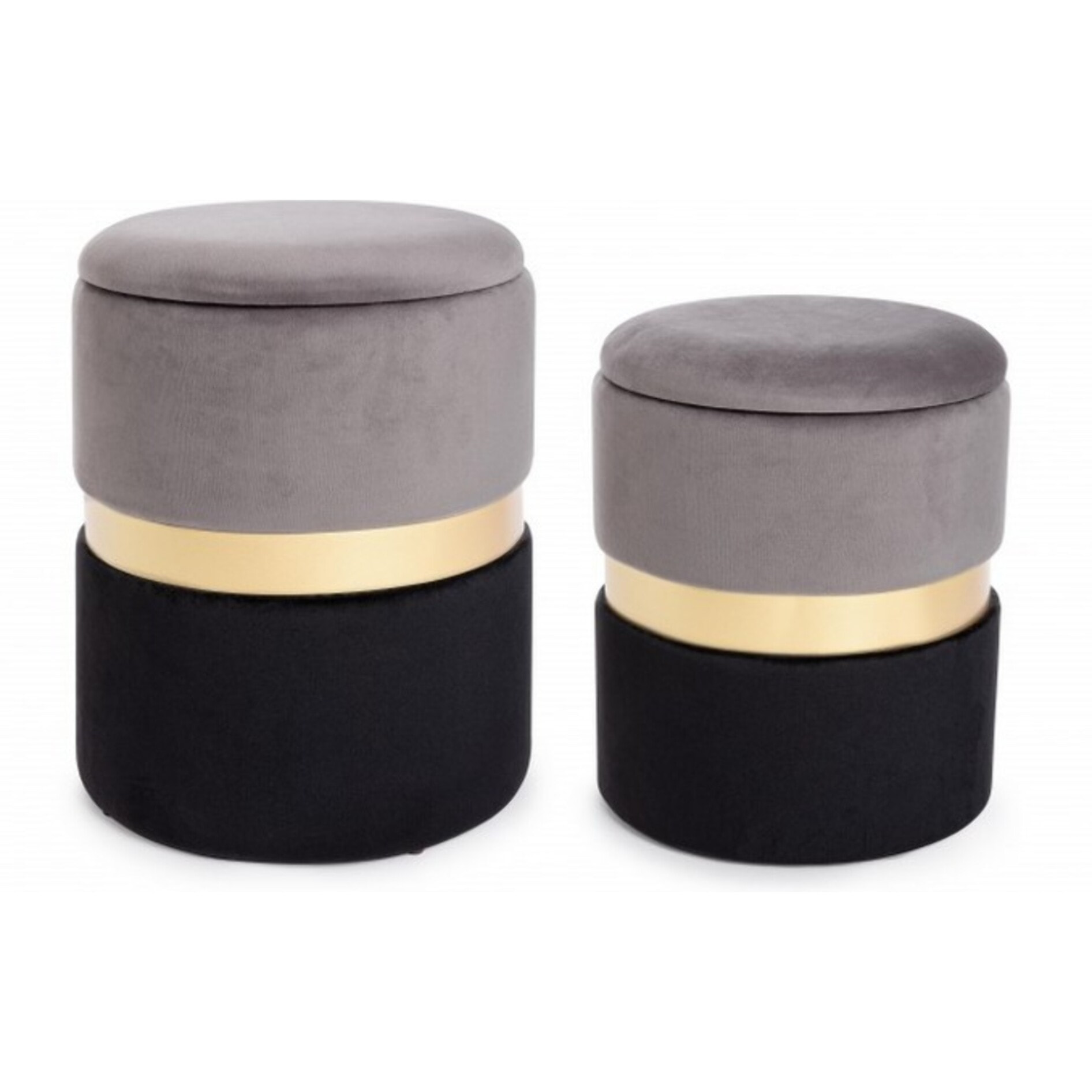 Set di 2 pouf POLINA contenitore in velluto grigio-nero