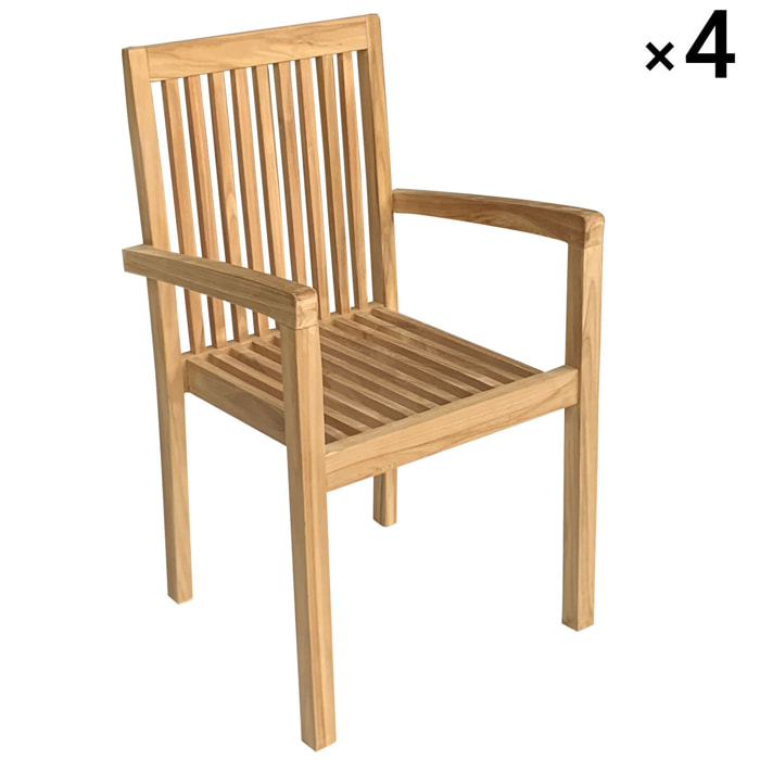 Lot de 4 chaises de jardin JAVA empilables en teck