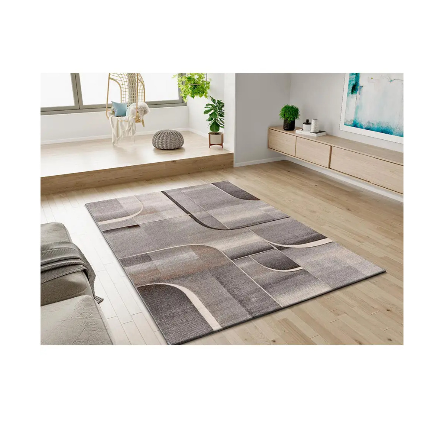 MEDEL Alfombra geométrica de pelo corto en gris, varias medidas disponibles
