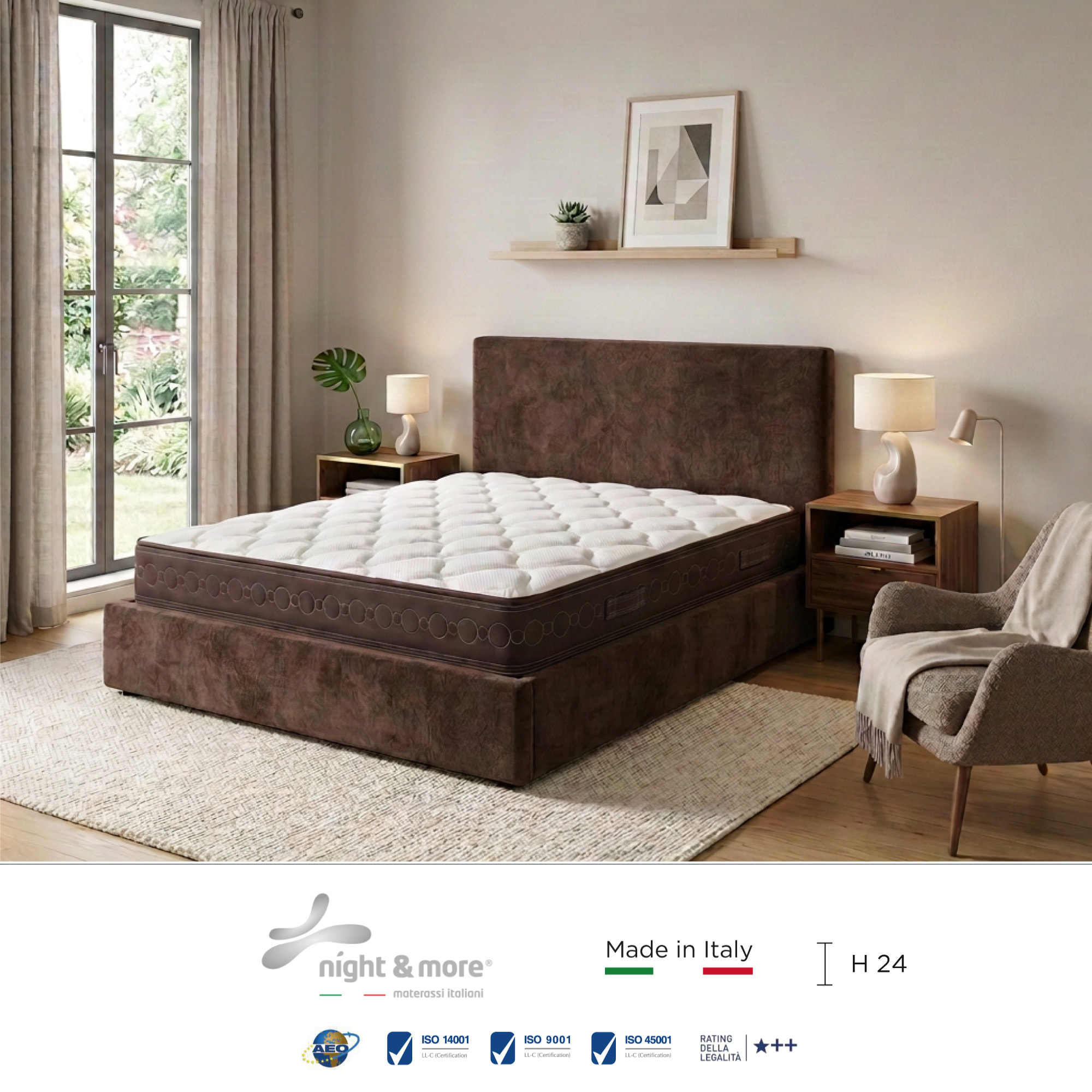 "Mabel" H24 cm 120x190 guanciale Memory OMAGGIO, a molle insacchettate indipendenti ,7 zone a portanza differenziata arrotolato
