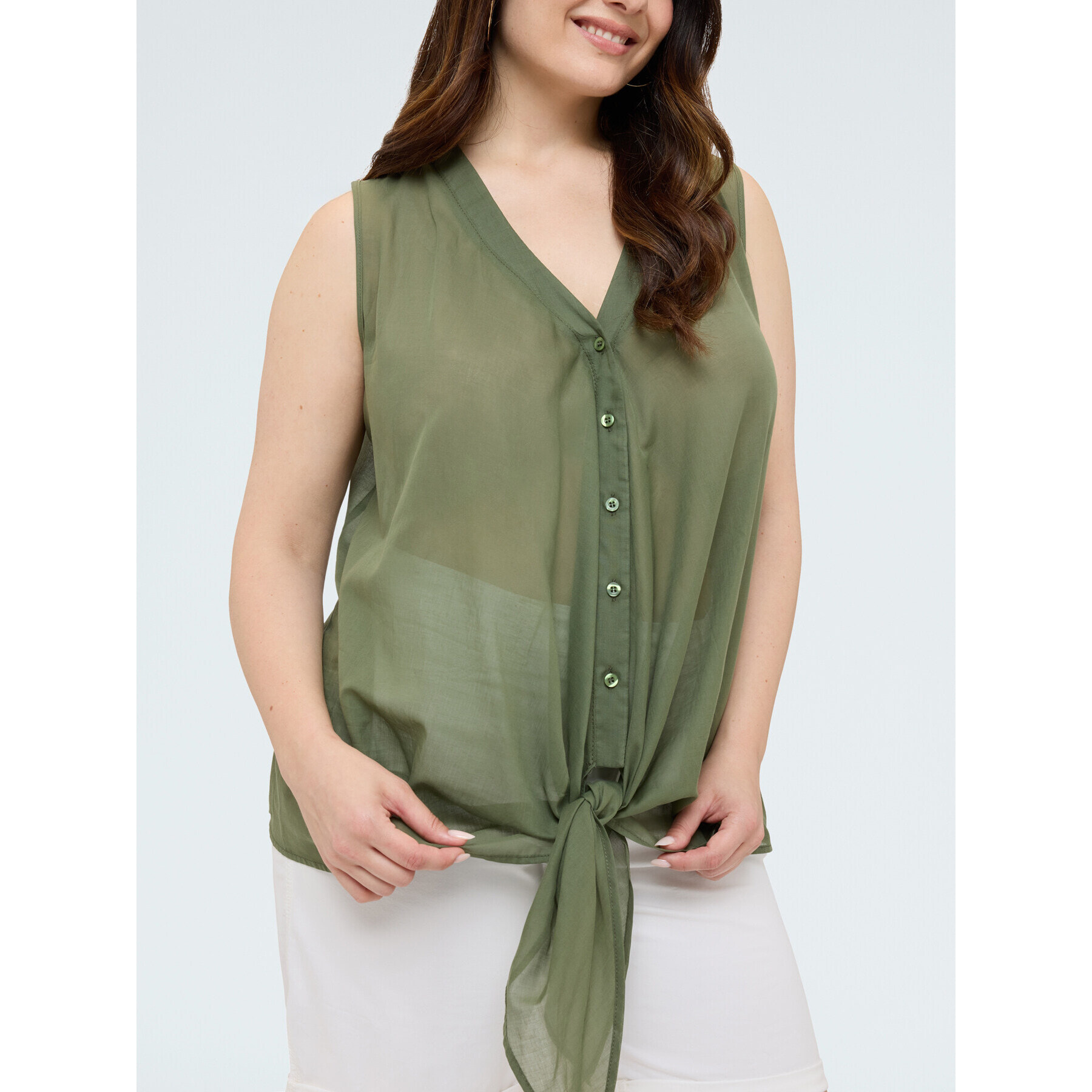 Fiorella Rubino - Top in cotone con nodo frontale - Verde militare