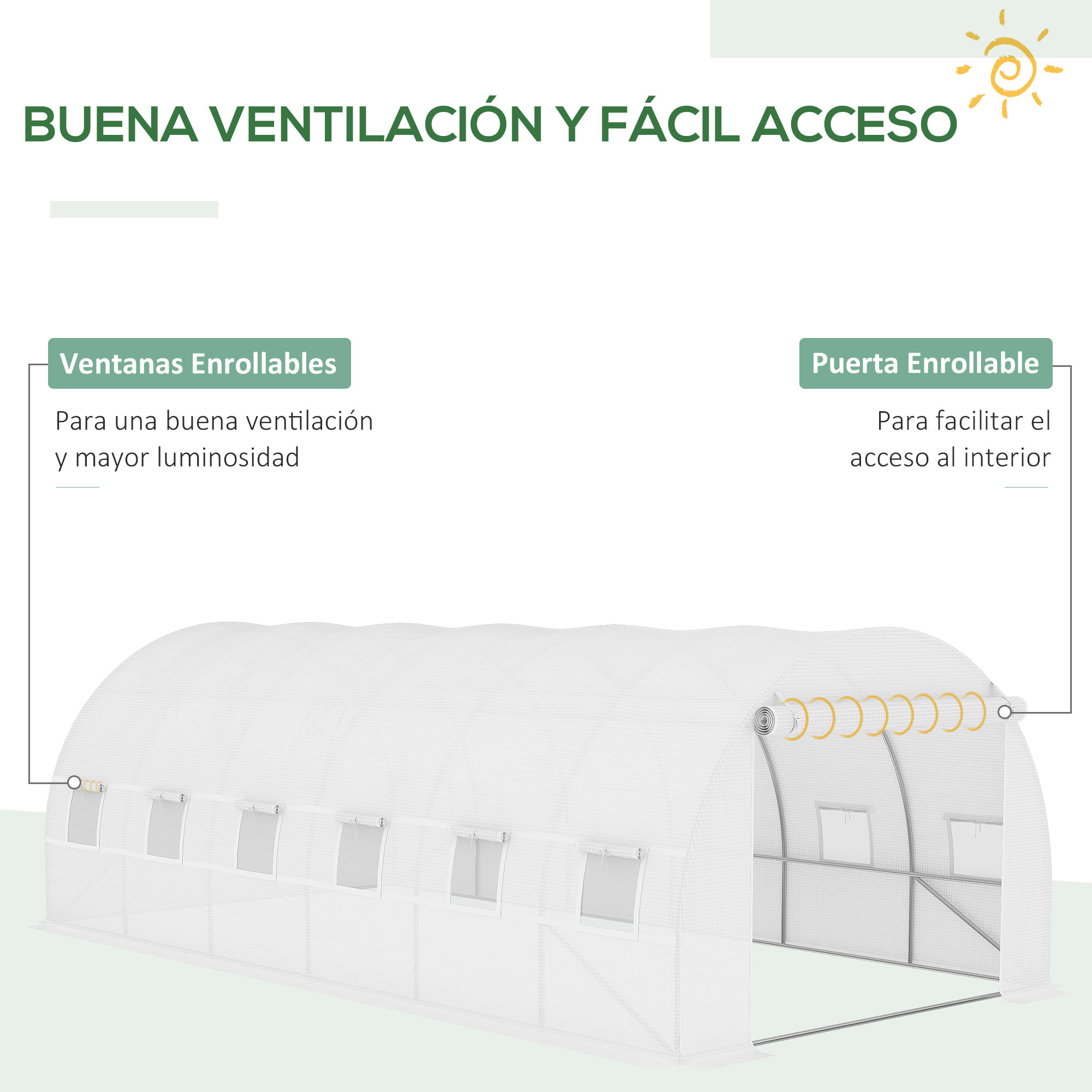 Cubierta de Invernadero Túnel 6x3x2m con 12 Ventanas y Puerta Enrollable Blanco