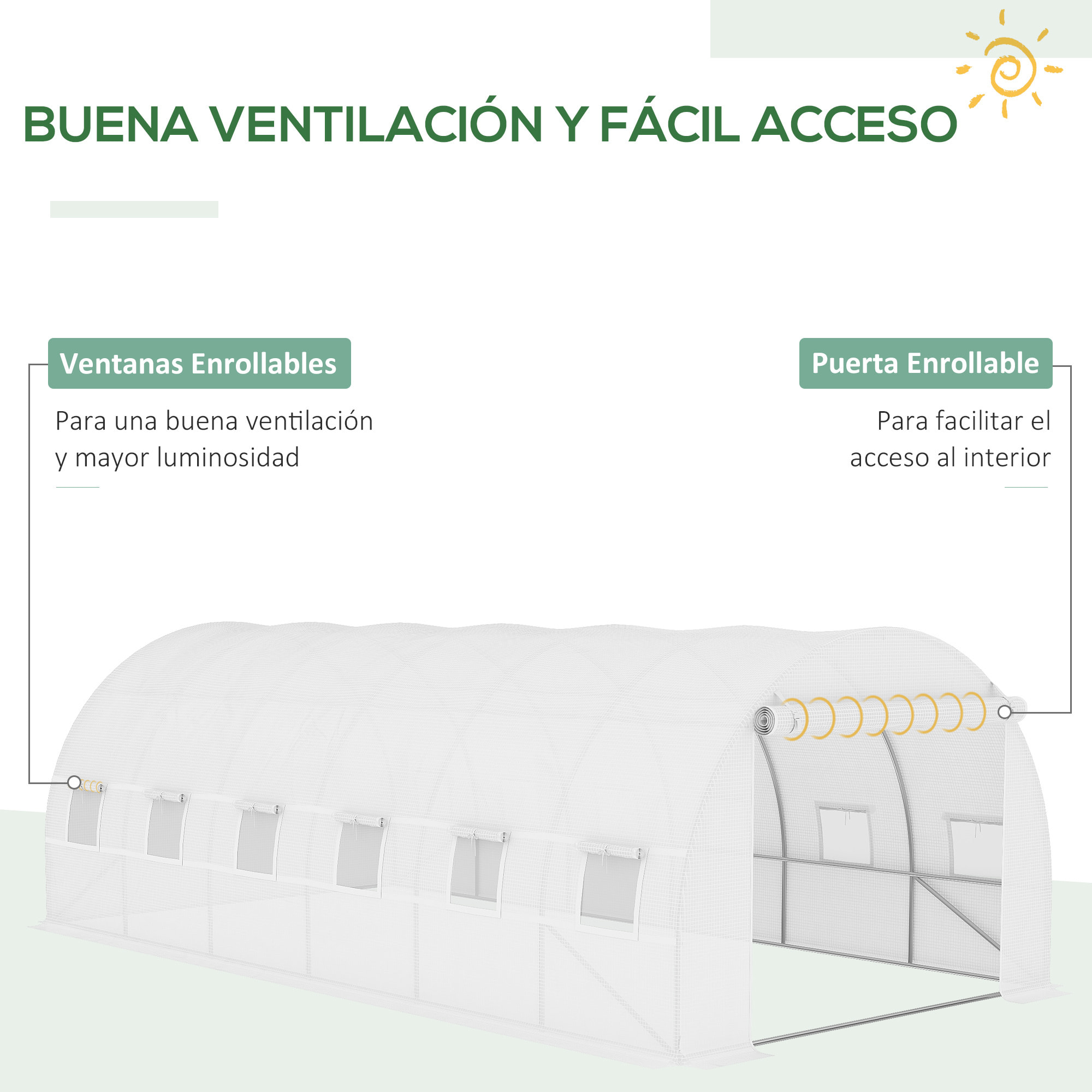 Cubierta de Invernadero Túnel 6x3x2m con 12 Ventanas y Puerta Enrollable Blanco