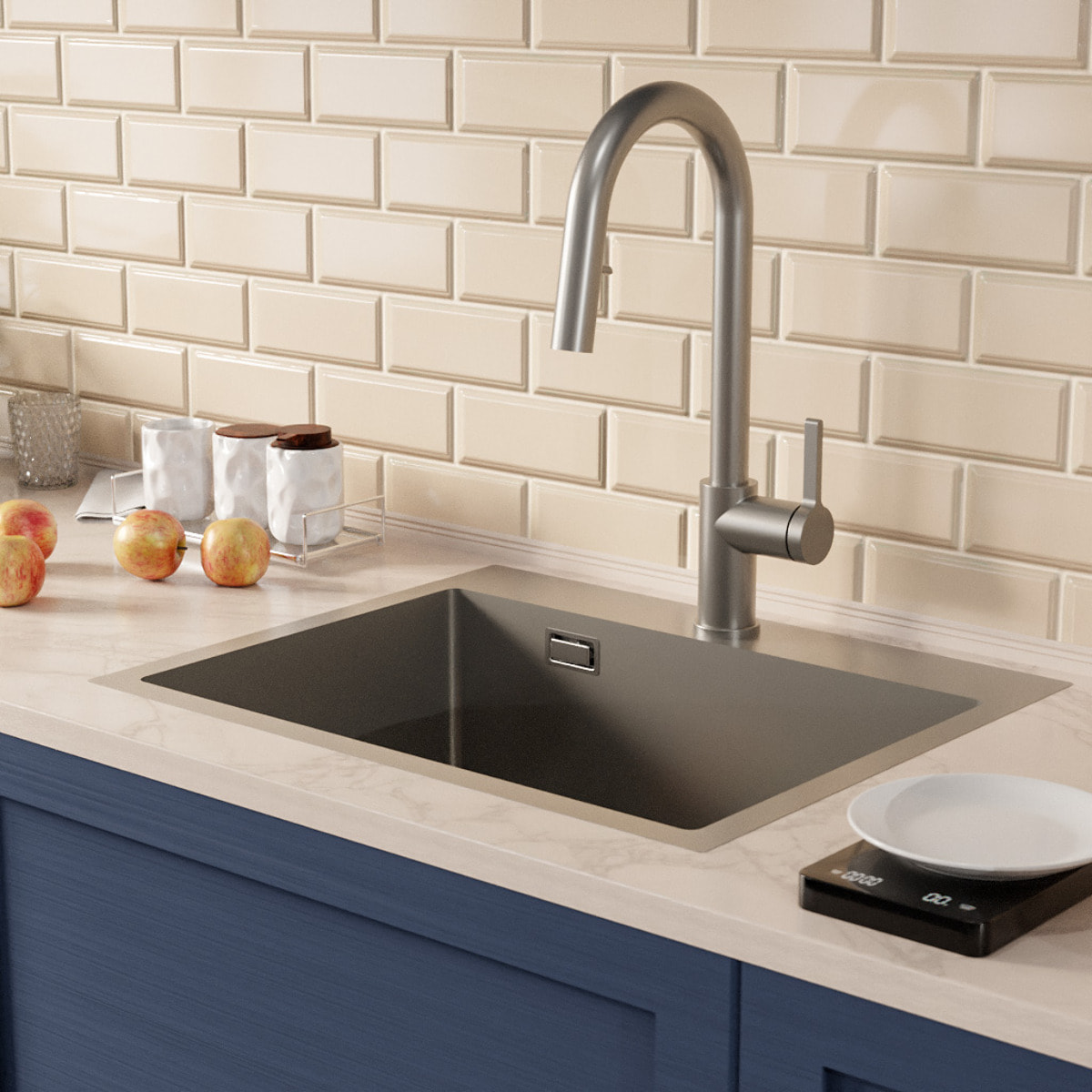 Timeless 55x45x21 cm évier encastrable inox 304 + mitigeur inox avec douchette extractible, gun metal brossé (TMLKST-5545BGM-M2)